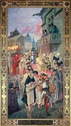 Prozession der Reliquienkiste von St. Genevieve im Jahr 1496